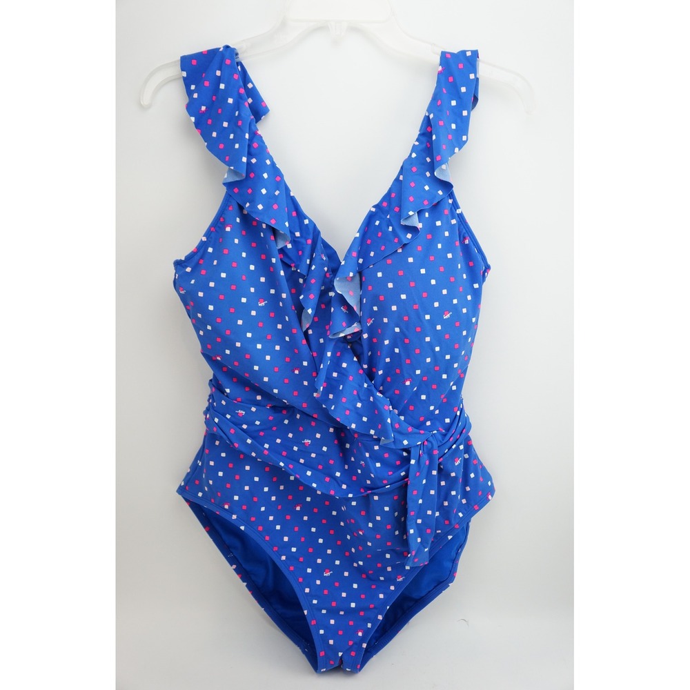 Lilly Pulitzer One Piece Swimsuit Delphie Borealis Blue Print Ruffle Excellent